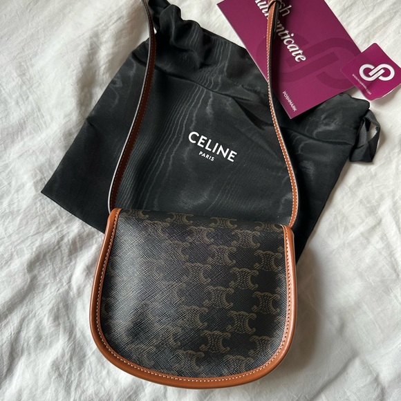 CELINE Mini Besace Crossbody in Triomphe Canvas & Calfskin Tan - Picture 4 of 9